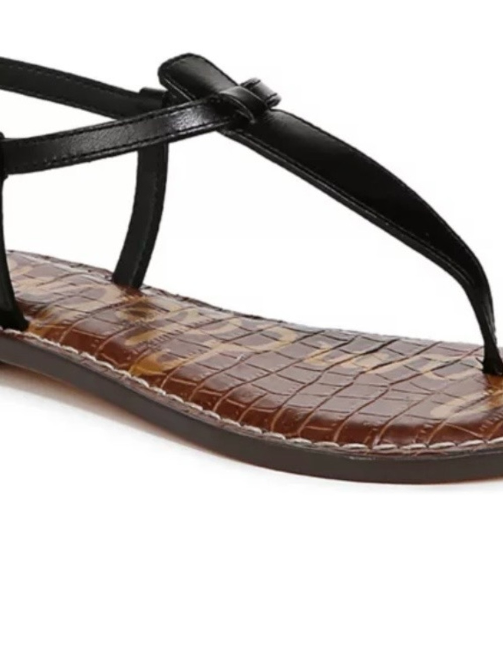 Sam Edelman Black Strappy Toe-Post Sandals with Brown Croc-Textured Footbed